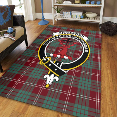 Clan Crawford Modern Tartan Crest Rug – Scottish Highland Carpet for Living Room, Celtic Home Decor & Scotland Gift