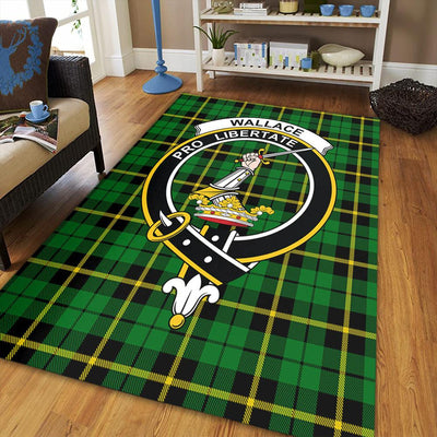 Clan Wallace Hunting - Green Tartan Crest Rug – Scottish Highland Carpet for Living Room, Celtic Home Decor & Scotland Gift