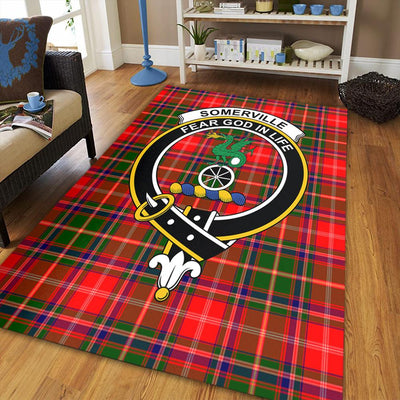 Clan Somerville Modern Tartan Crest Rug – Scottish Highland Carpet for Living Room, Celtic Home Decor & Scotland Gift