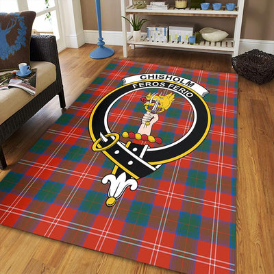 Clan Chisholm Ancient Tartan Crest Rug – Scottish Highland Carpet for Living Room, Celtic Home Decor & Scotland Gift