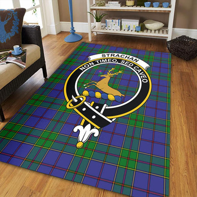 Clan Strachan Tartan Crest Rug – Scottish Highland Carpet for Living Room, Celtic Home Decor & Scotland Gift