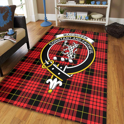 Clan MacQueen Modern Tartan Crest Rug – Scottish Highland Carpet for Living Room, Celtic Home Decor & Scotland Gift