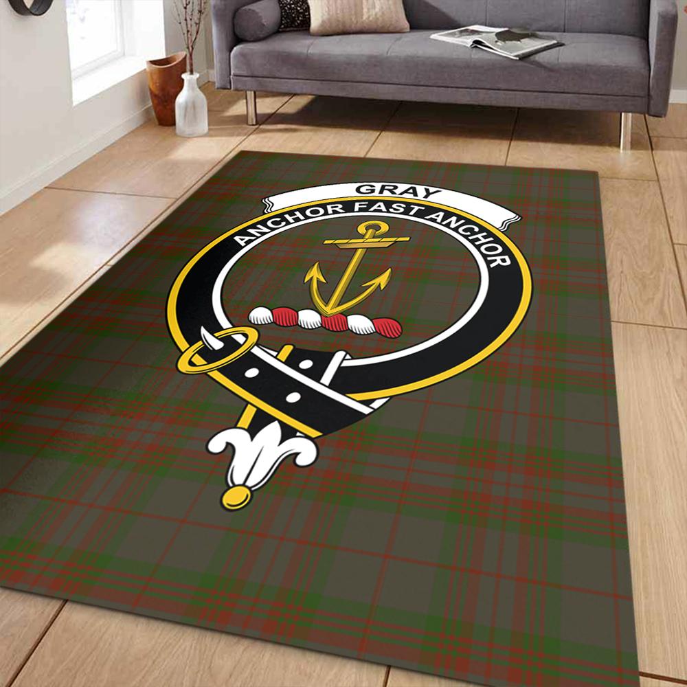 Gray Hunting Tartan Crest Area Rug