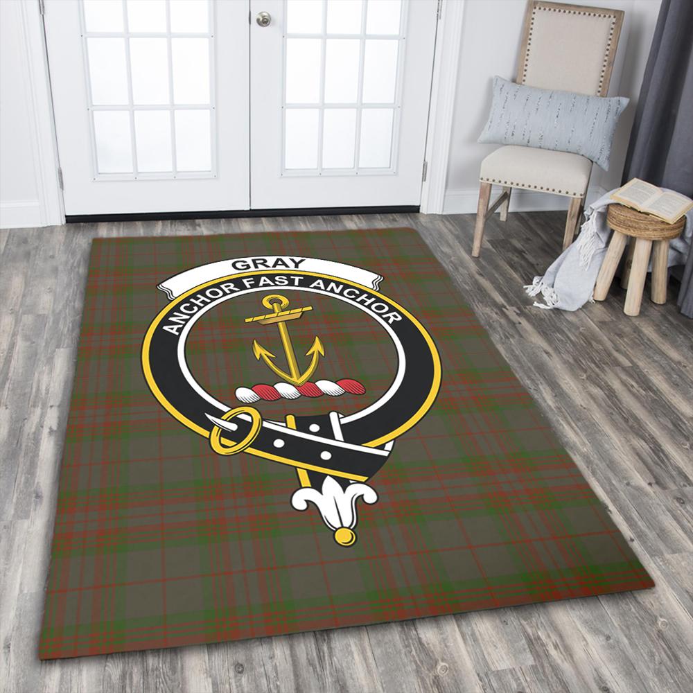 Gray Hunting Tartan Crest Area Rug