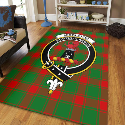 Clan Middleton Modern Tartan Crest Rug – Scottish Highland Carpet for Living Room, Celtic Home Decor & Scotland Gift