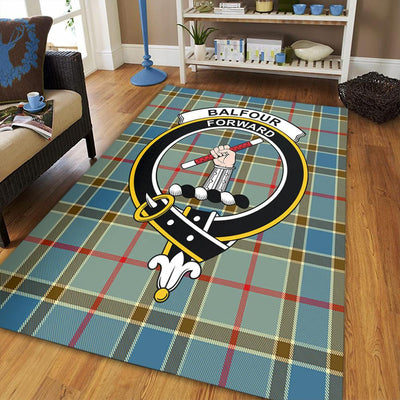 Clan Balfour Blue Tartan Crest Rug – Scottish Highland Carpet for Living Room, Celtic Home Decor & Scotland Gift