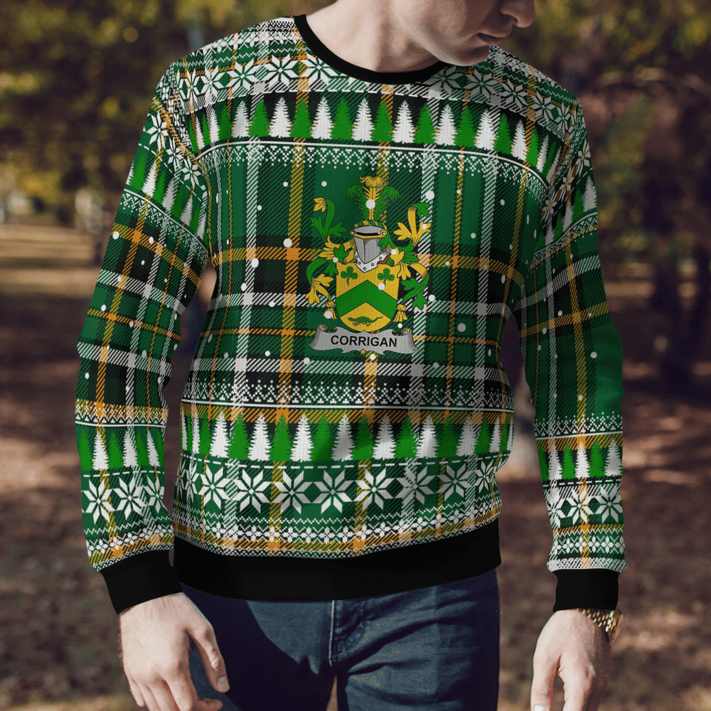 Clan Corrigan Coat Of Arms Christmas Ugly Sweater TW79 Corrigan Coat Of Arms Tartan Ugly Sweater