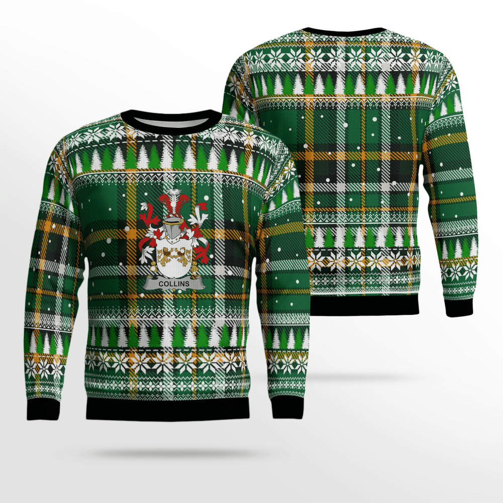 Clan Collins Coat Of Arms Christmas Ugly Sweater KV23 Collins Coat Of Arms Tartan Ugly Sweater