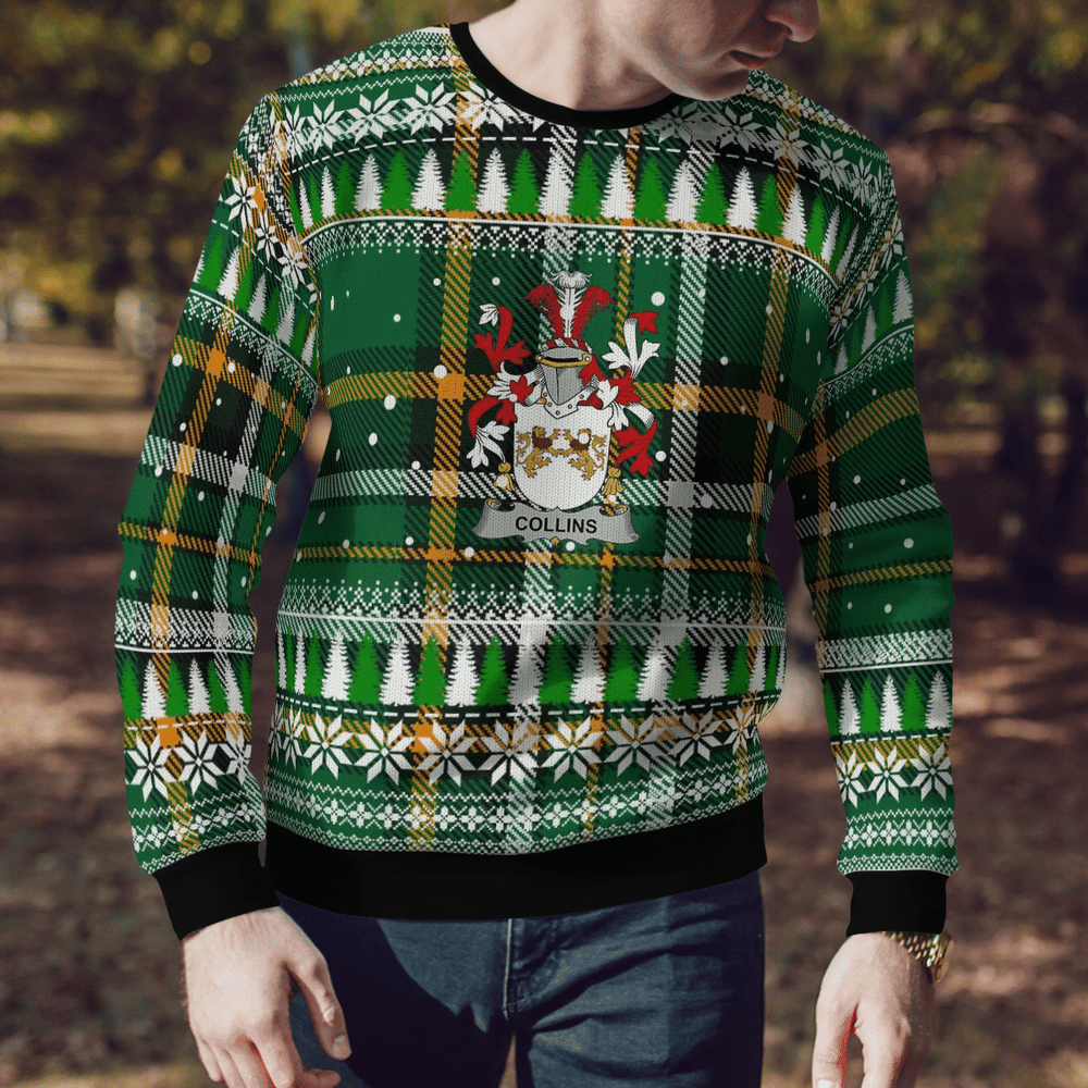 Clan Collins Coat Of Arms Christmas Ugly Sweater KV23 Collins Coat Of Arms Tartan Ugly Sweater
