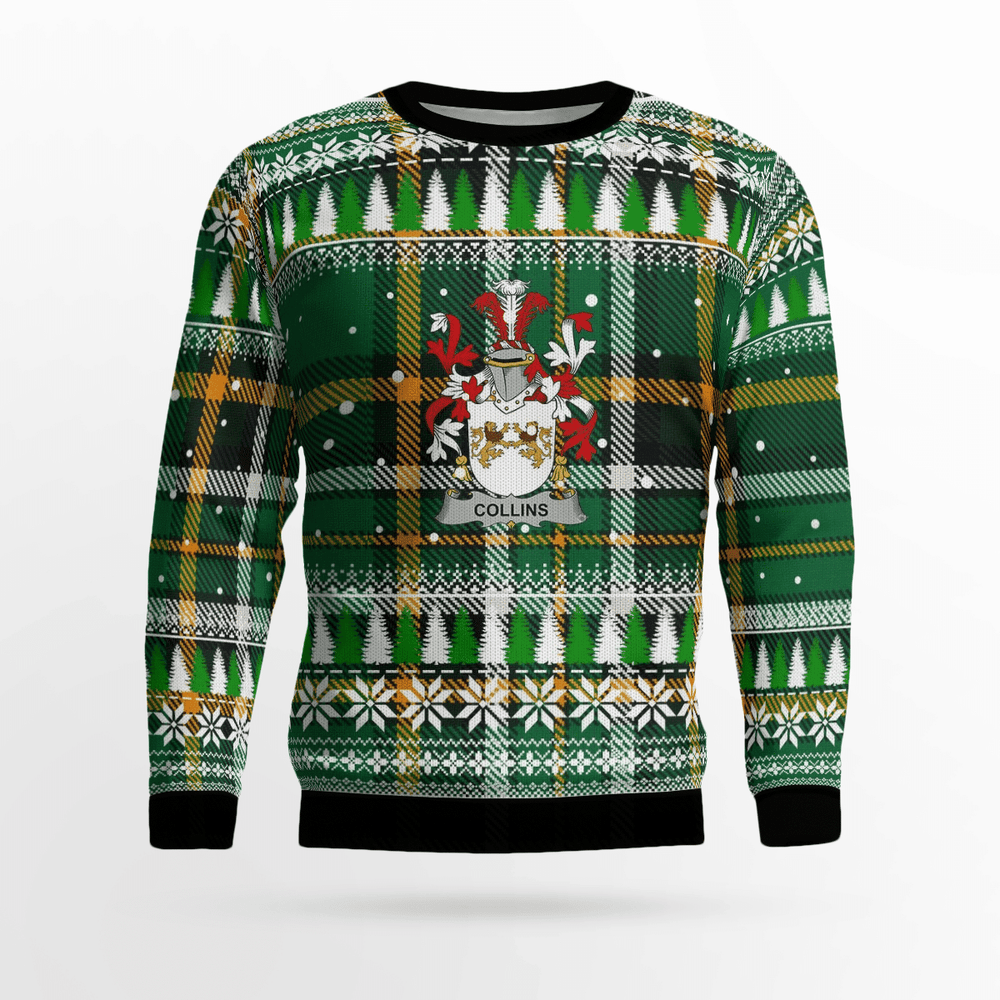 Clan Collins Coat Of Arms Christmas Ugly Sweater KV23 Collins Coat Of Arms Tartan Ugly Sweater