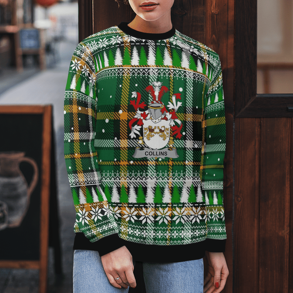 Clan Collins Coat Of Arms Christmas Ugly Sweater KV23 Collins Coat Of Arms Tartan Ugly Sweater