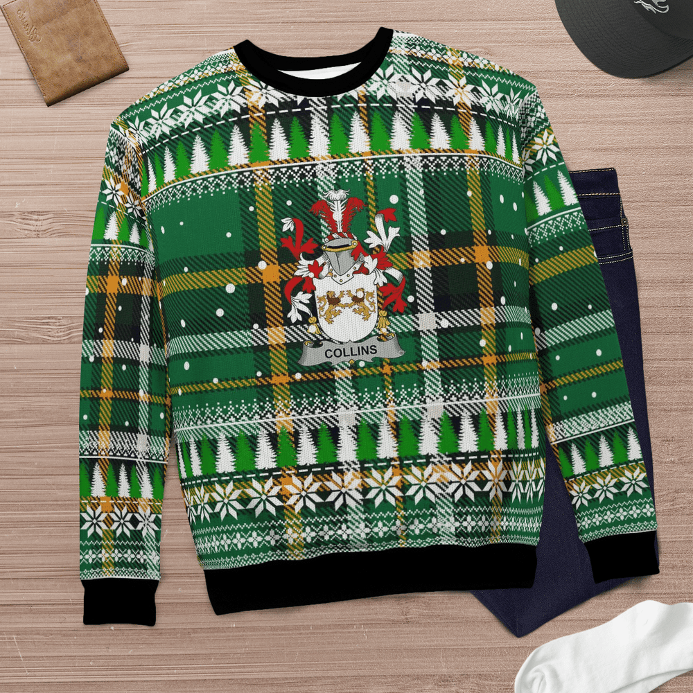 Clan Collins Coat Of Arms Christmas Ugly Sweater KV23 Collins Coat Of Arms Tartan Ugly Sweater