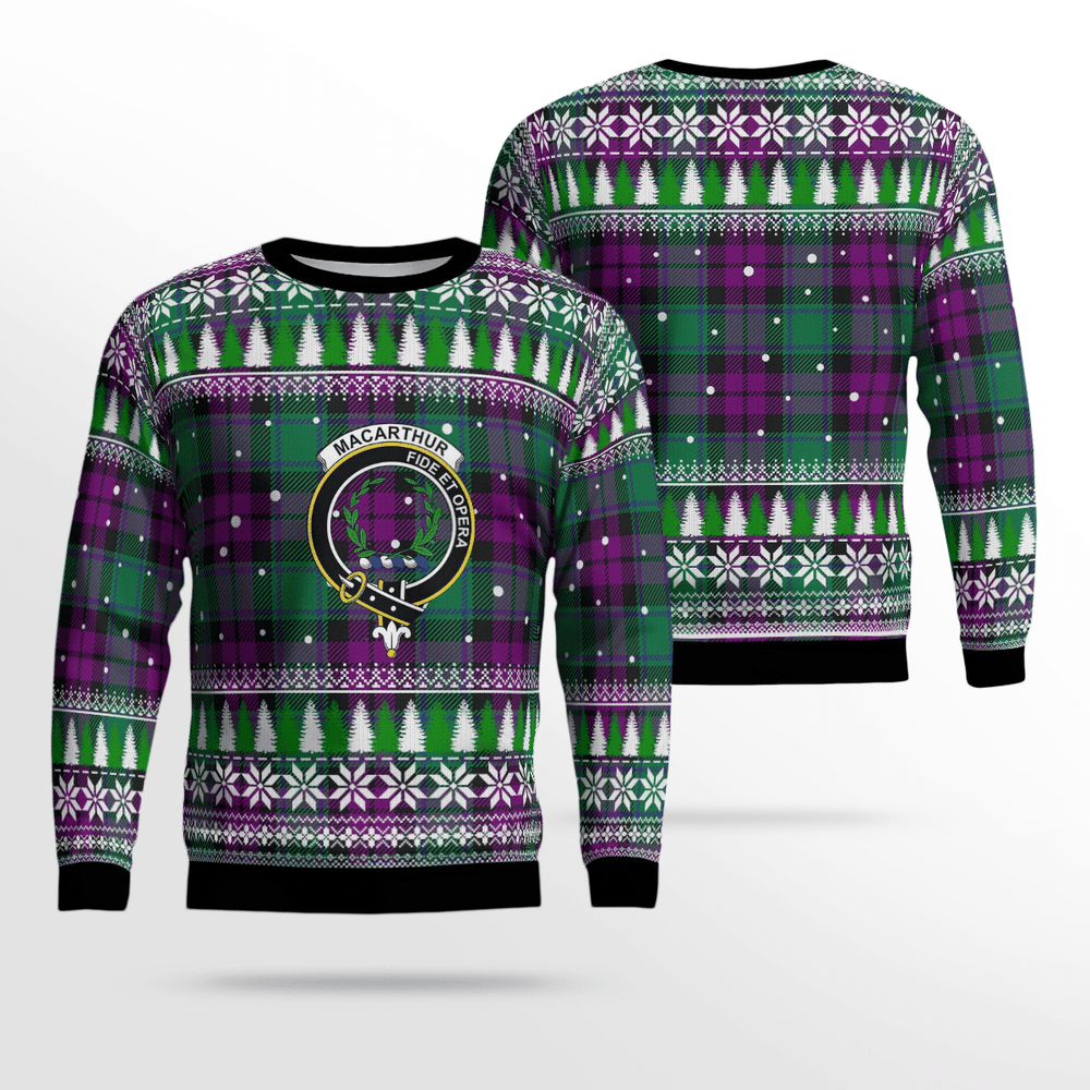 Clan MacArthur – Milton Crest Tartan Christmas Ugly Sweater ZB78 MacArthur – Milton Crest Tartan Tartan Ugly Sweater