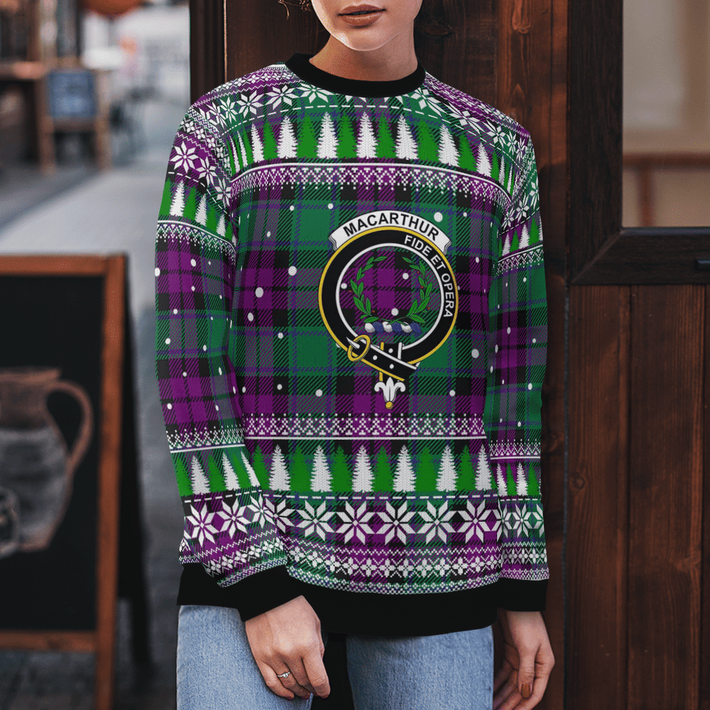 Clan MacArthur – Milton Crest Tartan Christmas Ugly Sweater ZB78 MacArthur – Milton Crest Tartan Tartan Ugly Sweater