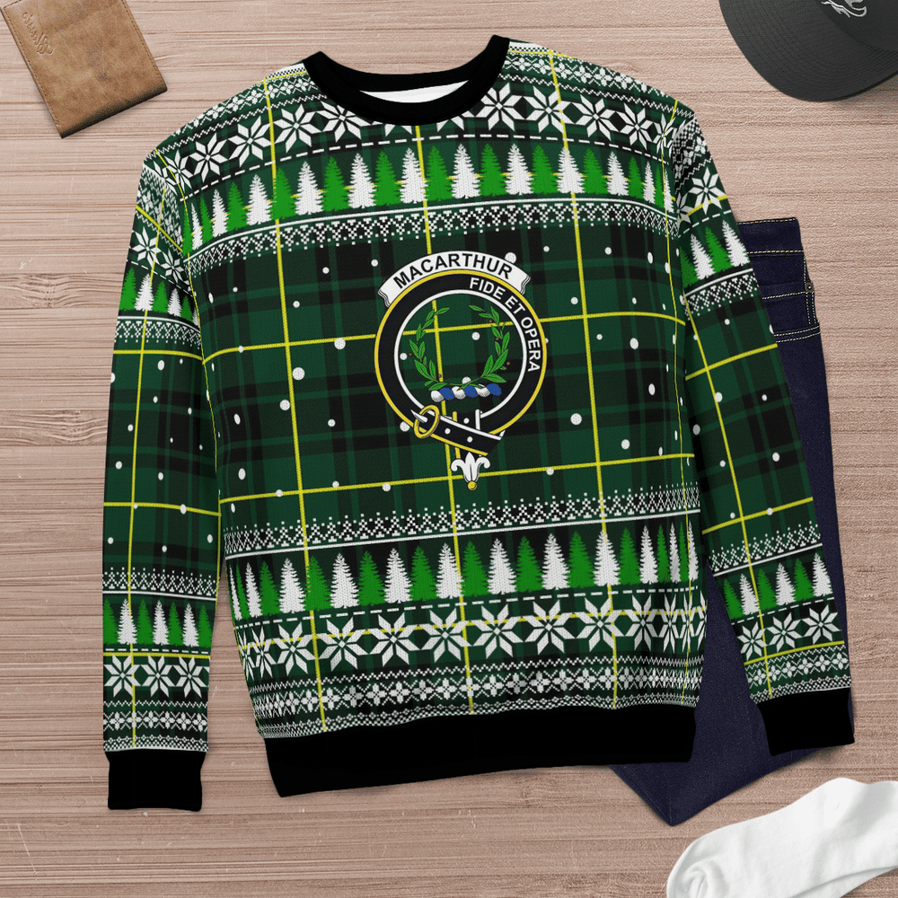 Clan MacArthur Modern Crest Tartan Christmas Ugly Sweater OL73 MacArthur Modern Crest Tartan Tartan Ugly Sweater