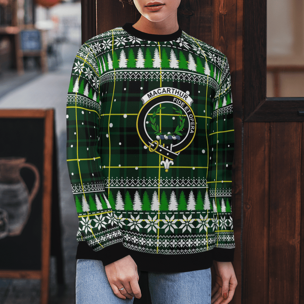 Clan MacArthur Modern Crest Tartan Christmas Ugly Sweater OL73 MacArthur Modern Crest Tartan Tartan Ugly Sweater