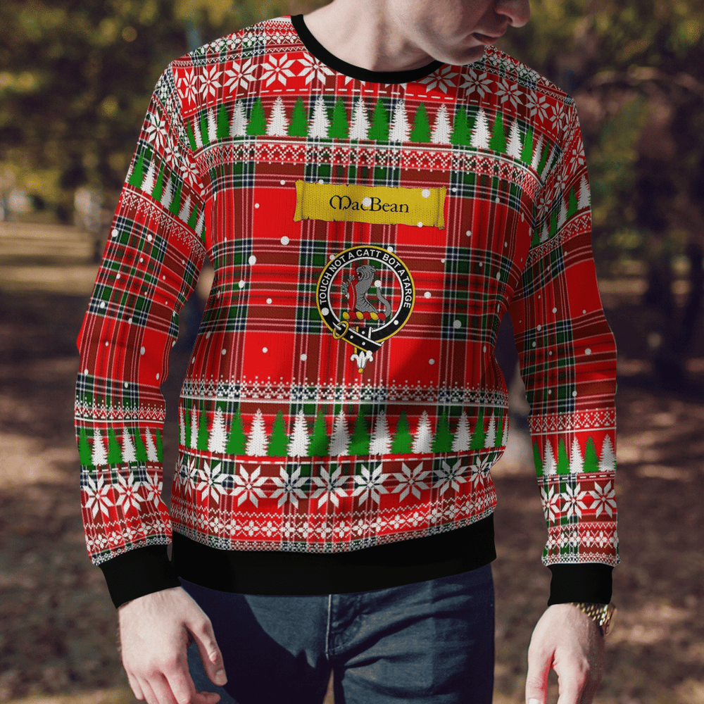 Clan MacBean Modern Crest Tartan Christmas Ugly Sweater JV40 MacBean Modern Crest Tartan Tartan Ugly Sweater