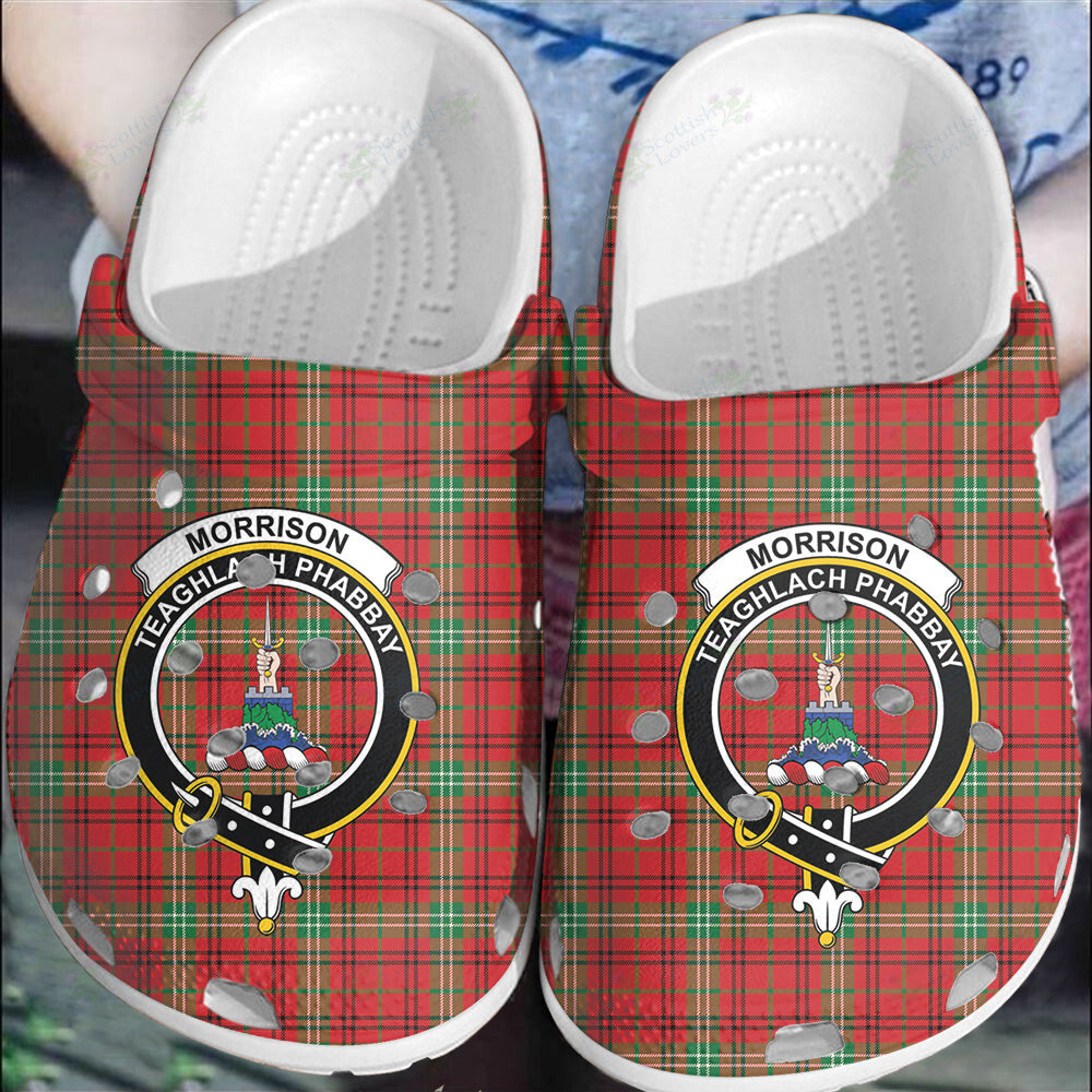 Clan Morrison Red Modern Tartan Crest Clogs Classic RD23 Morrison Red Modern Tartan Tartan Today