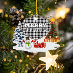 Clan MacFarlane Black & White "Merry Christmas" Tartan Acrylic Ornament PB11 MacFarlane Black & White Tartan Tartan Christmas
