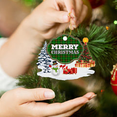 Clan Wallace Hunting Green "Merry Christmas" Tartan Acrylic Ornament PJ40 Wallace Hunting Green Tartan Tartan Christmas