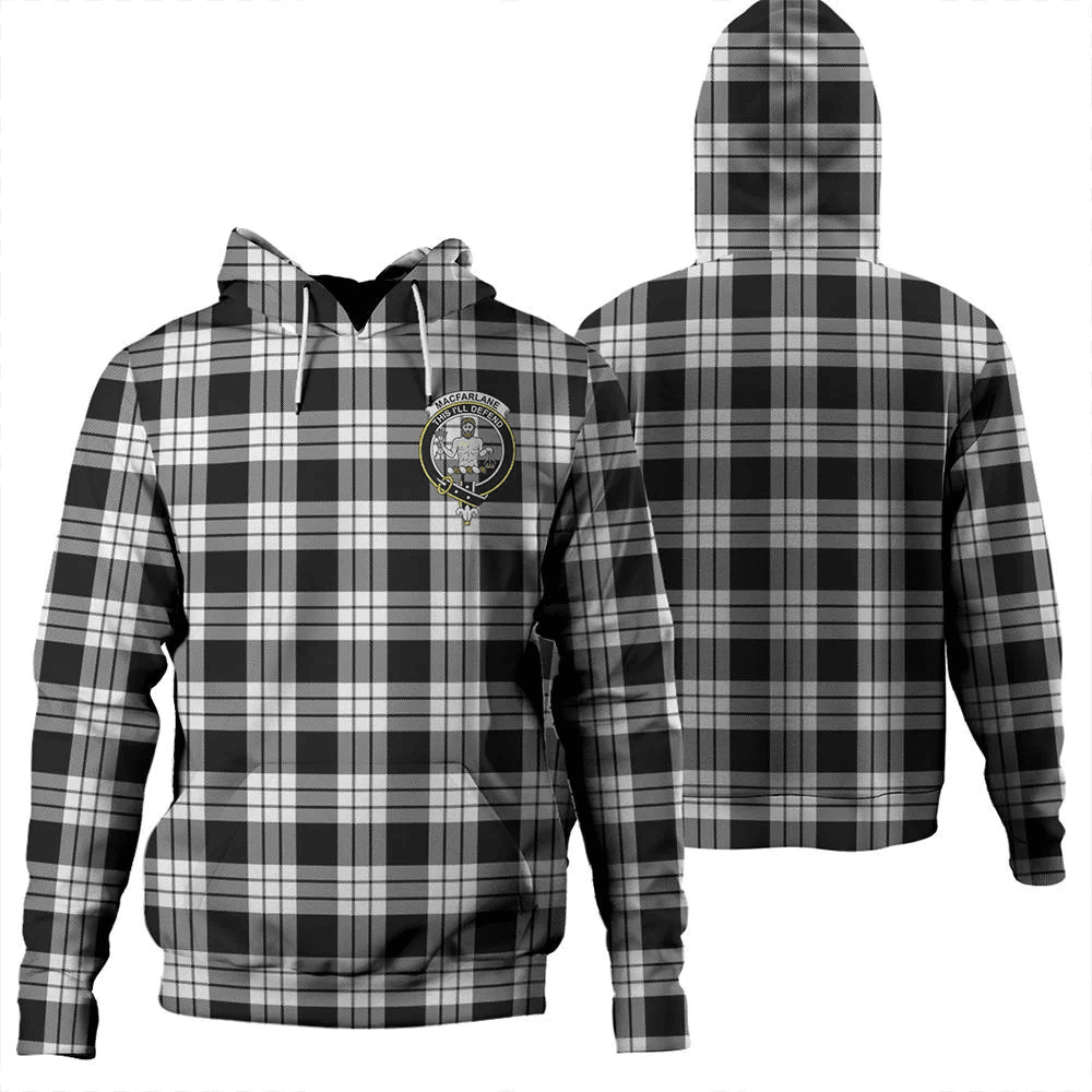 Clan MacFarlane Black & White Ancient Tartan Hoodie Crest CEPKETVK-1 MacFarlane Black & White Ancient Tartan Hoodies