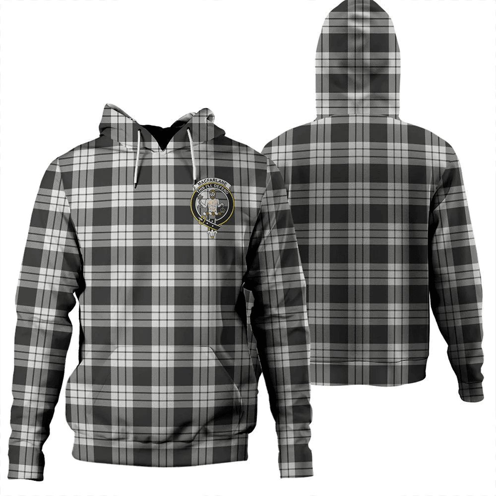 Clan MacFarlane Black & White Tartan Hoodie Crest ESB0UOVT-1 MacFarlane Black & White Tartan Hoodies
