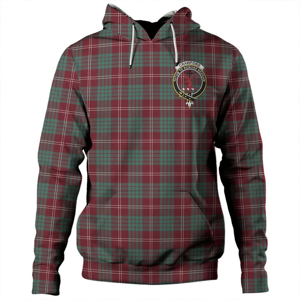 Clan Crawford Modern Tartan Hoodie Crest V8OH1NIO-1 Crawford Modern Tartan Hoodies