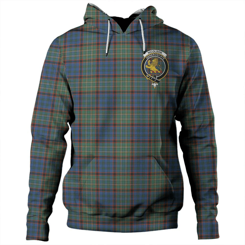 Clan Nicolson Hunting Ancient Tartan Hoodie Crest YJXUCOFP-1 Nicolson Hunting Ancient Tartan Hoodies