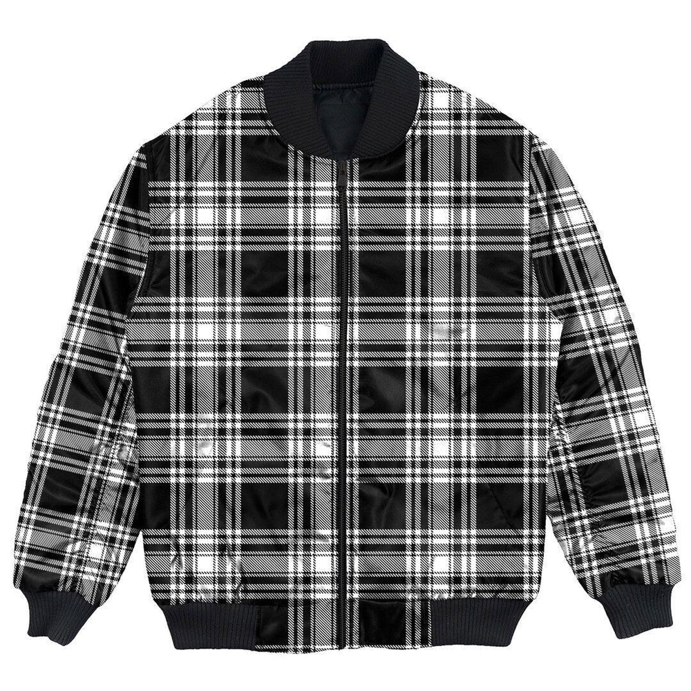 Clan Menzies Black & White Modern Tartan Clan Bomber Jacket ZO31 Menzies Black & White Modern Tartan Tartan Bomber Jacket