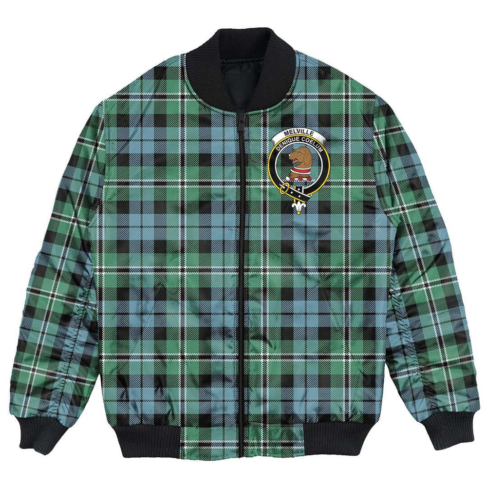 Clan Melville Tartan Crest Bomber Jacket TX83 Melville Tartan Tartan Bomber Jacket