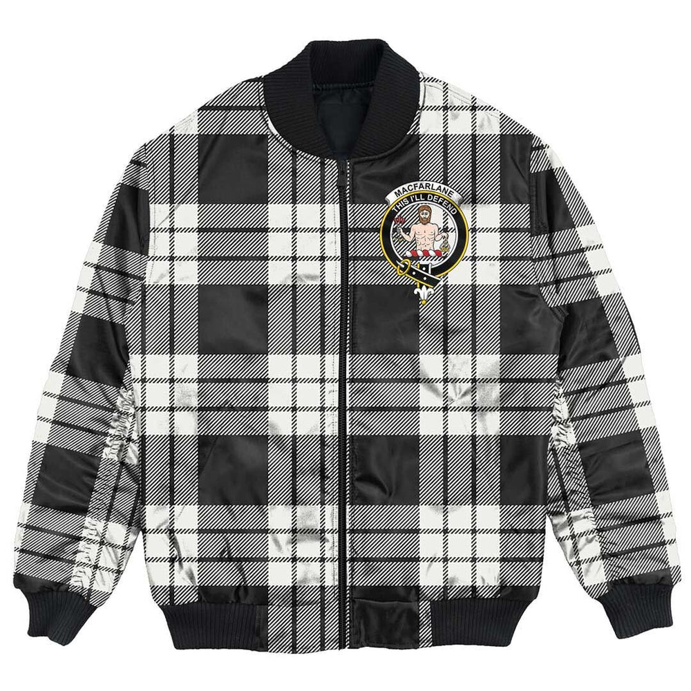 Clan MacFarlane Black & White Tartan Crest Bomber Jacket WS34 MacFarlane Black & White Tartan Tartan Bomber Jacket