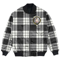 Clan MacFarlane Black & White Tartan Crest Bomber Jacket WS34 MacFarlane Black & White Tartan Tartan Bomber Jacket