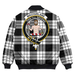 Clan MacFarlane Black & White Tartan Crest Bomber Jacket WS34 MacFarlane Black & White Tartan Tartan Bomber Jacket
