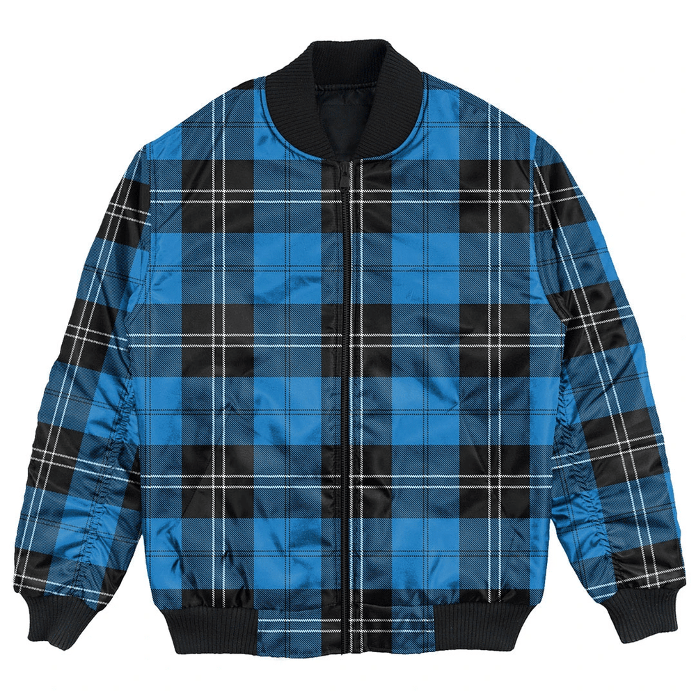 Clan Ramsay Blue Ancient Tartan Bomber Jacket GO65 Ramsay Blue Ancient Tartan Tartan Bomber Jacket