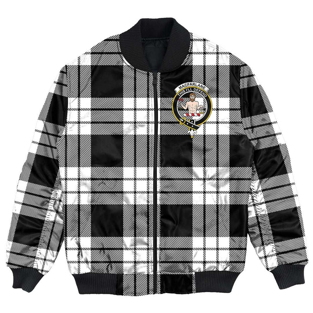 Clan MacFarlane Black & White Ancient Tartan Crest Bomber Jacket WX52 MacFarlane Black & White Ancient Tartan Tartan Bomber Jacket