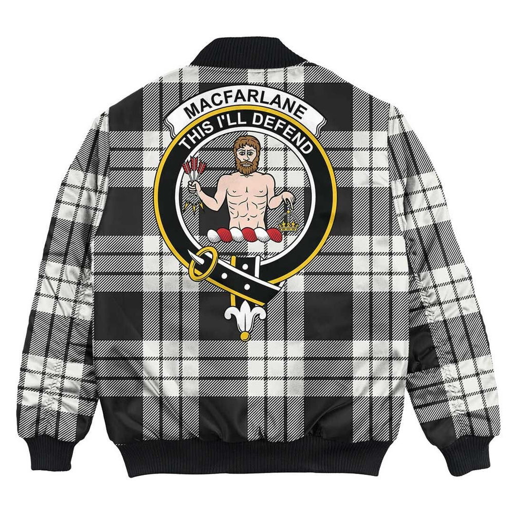 Clan MacFarlane Black & White Ancient Tartan Crest Bomber Jacket WX52 MacFarlane Black & White Ancient Tartan Tartan Bomber Jacket