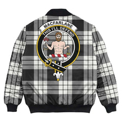 Clan MacFarlane Black & White Ancient Tartan Crest Bomber Jacket WX52 MacFarlane Black & White Ancient Tartan Tartan Bomber Jacket