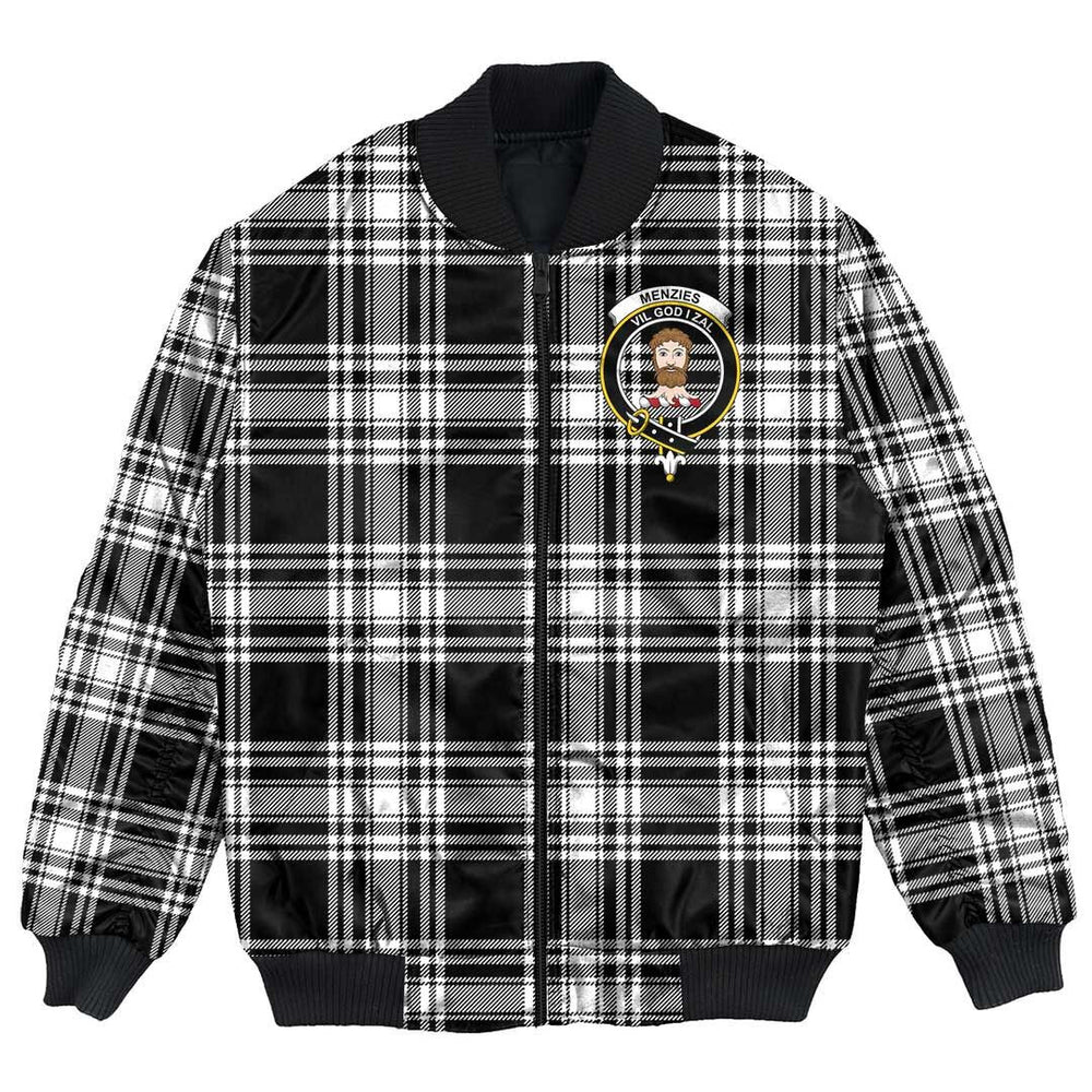Clan Menzies Black & White Modern Tartan Crest Bomber Jacket IJ92 Menzies Black & White Modern Tartan Tartan Bomber Jacket