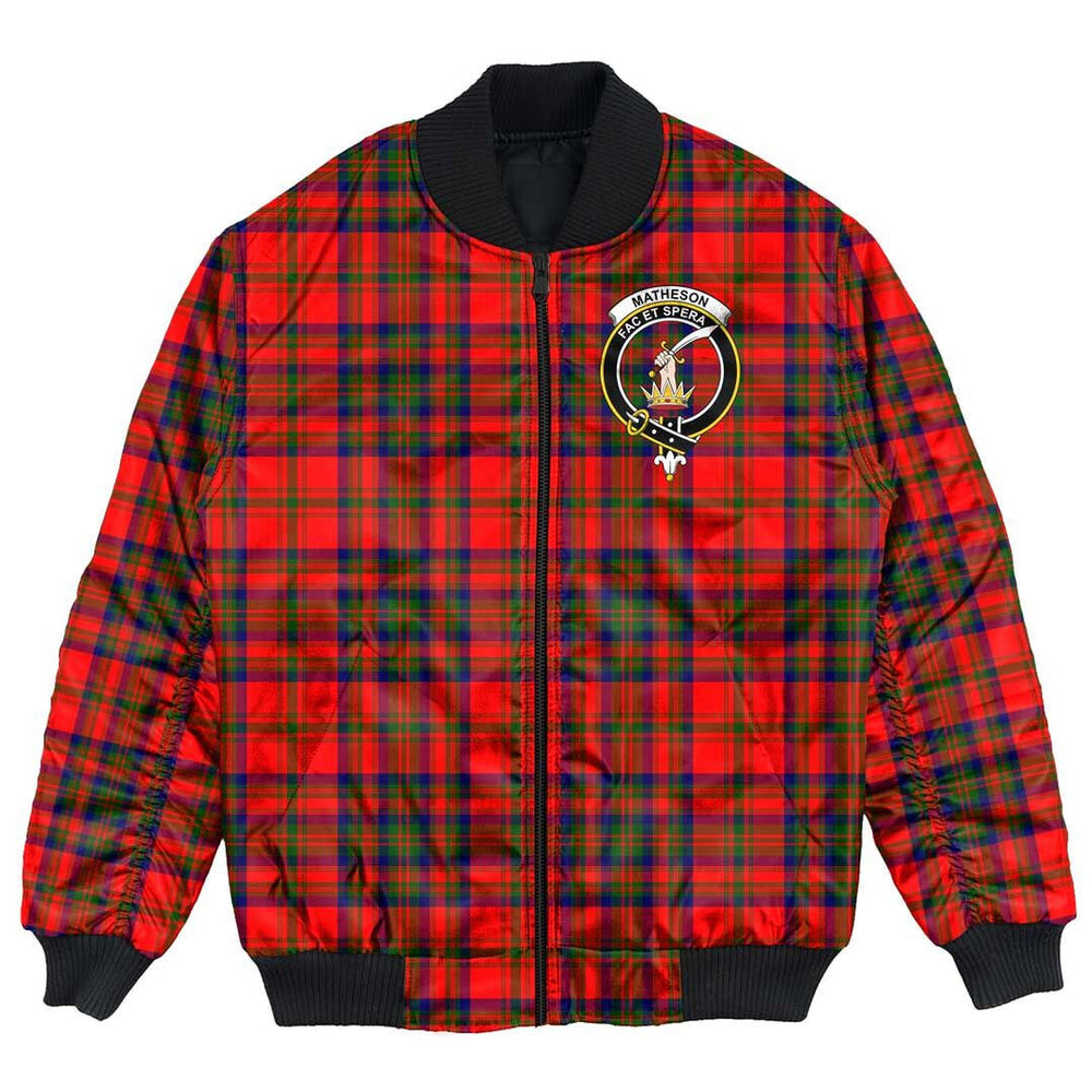 Clan Matheson Modern Tartan Crest Bomber Jacket AW41 Matheson Modern Tartan Tartan Bomber Jacket