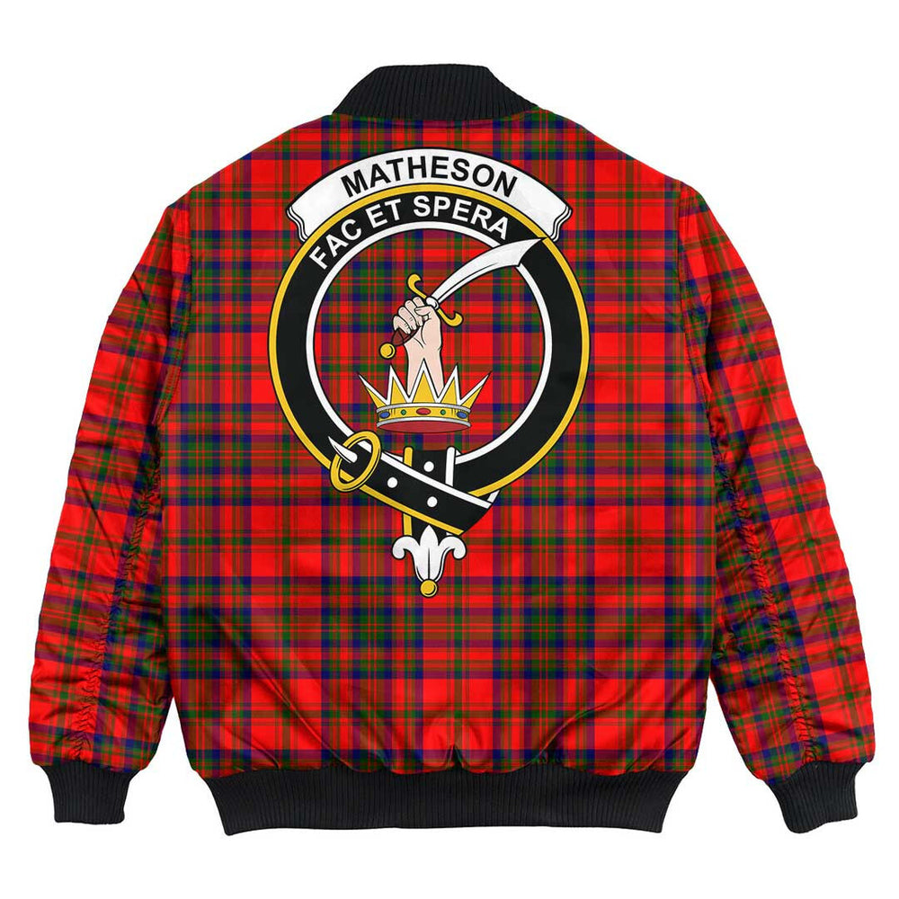 Clan Matheson Modern Tartan Crest Bomber Jacket AW41 Matheson Modern Tartan Tartan Bomber Jacket