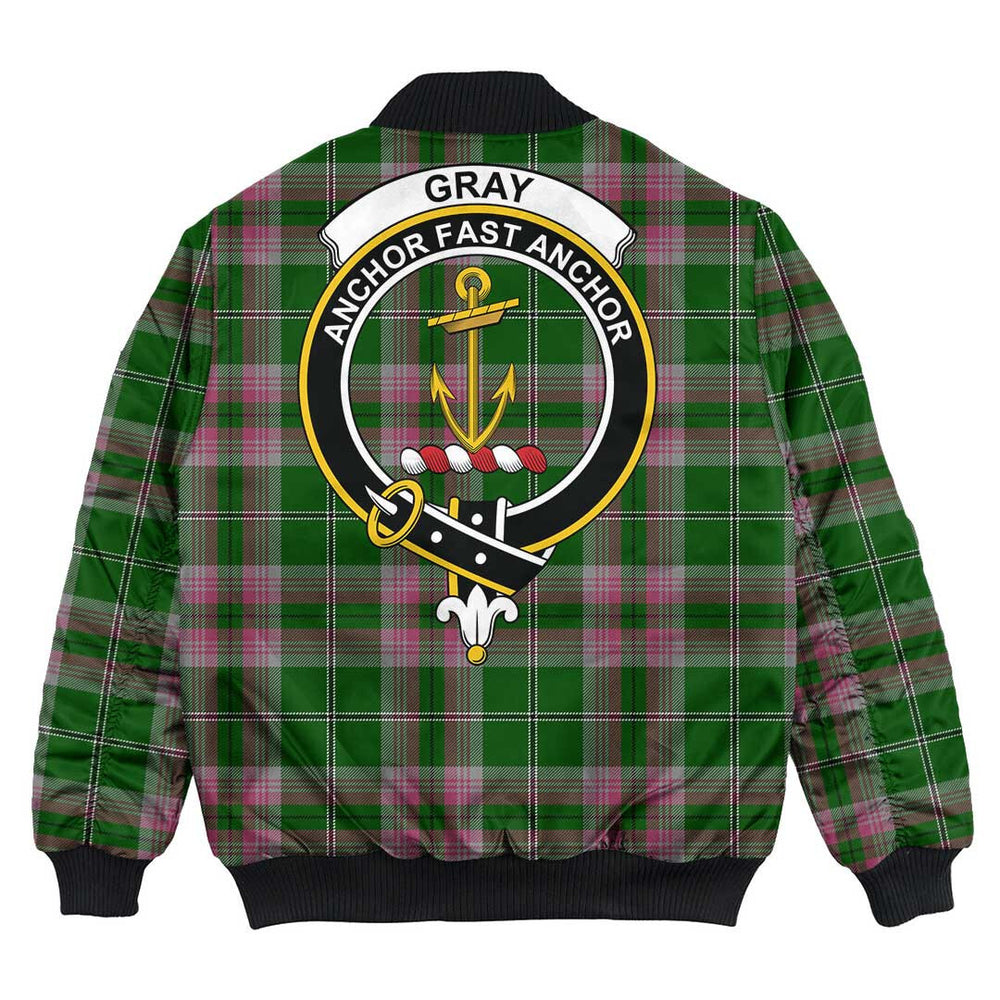 Clan Gray Hunting Tartan Crest Bomber Jacket PT57 Gray Hunting Tartan Tartan Bomber Jacket
