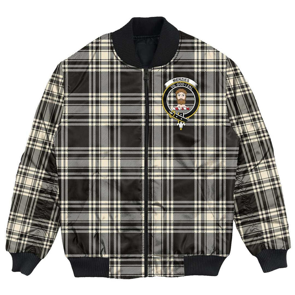 Clan Menzies Black & White Ancient Tartan Crest Bomber Jacket ZG45 Menzies Black & White Ancient Tartan Tartan Bomber Jacket
