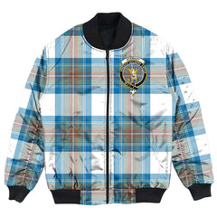 Clan Stewart Muted Blue Tartan Crest Bomber Jacket UR48 Stewart Muted Blue Tartan Tartan Bomber Jacket