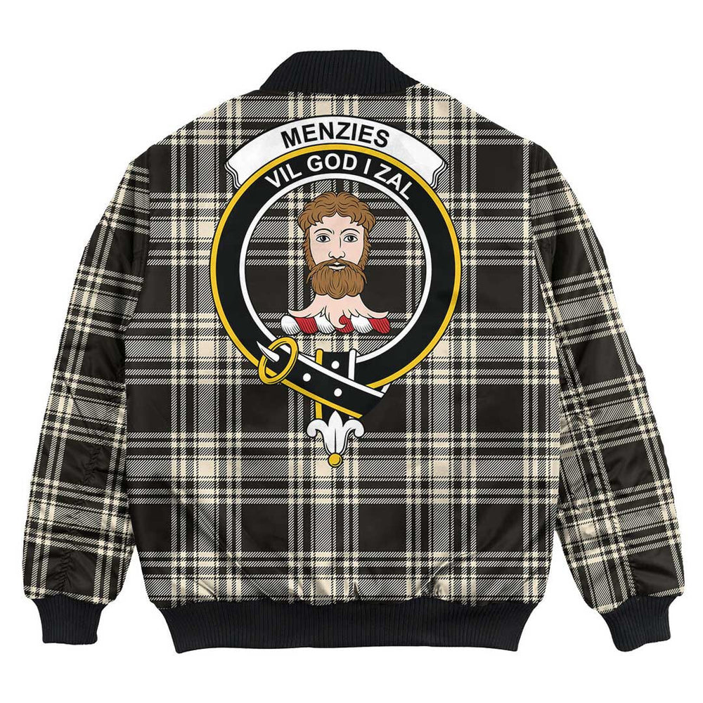 Clan Menzies Black & White Ancient Tartan Crest Bomber Jacket ZG45 Menzies Black & White Ancient Tartan Tartan Bomber Jacket
