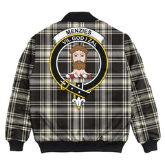 Clan Menzies Black & White Ancient Tartan Crest Bomber Jacket ZG45 Menzies Black & White Ancient Tartan Tartan Bomber Jacket