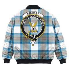 Clan Stewart Muted Blue Tartan Crest Bomber Jacket UR48 Stewart Muted Blue Tartan Tartan Bomber Jacket