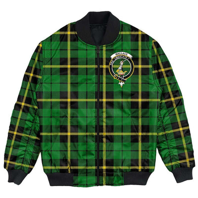 Clan Wallace Hunting Green Tartan Crest Bomber Jacket