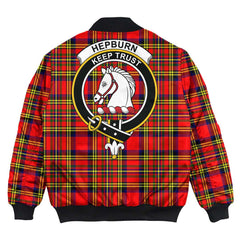 Clan Hepburn Tartan Crest Bomber Jacket PU52 Hepburn Tartan Tartan Bomber Jacket