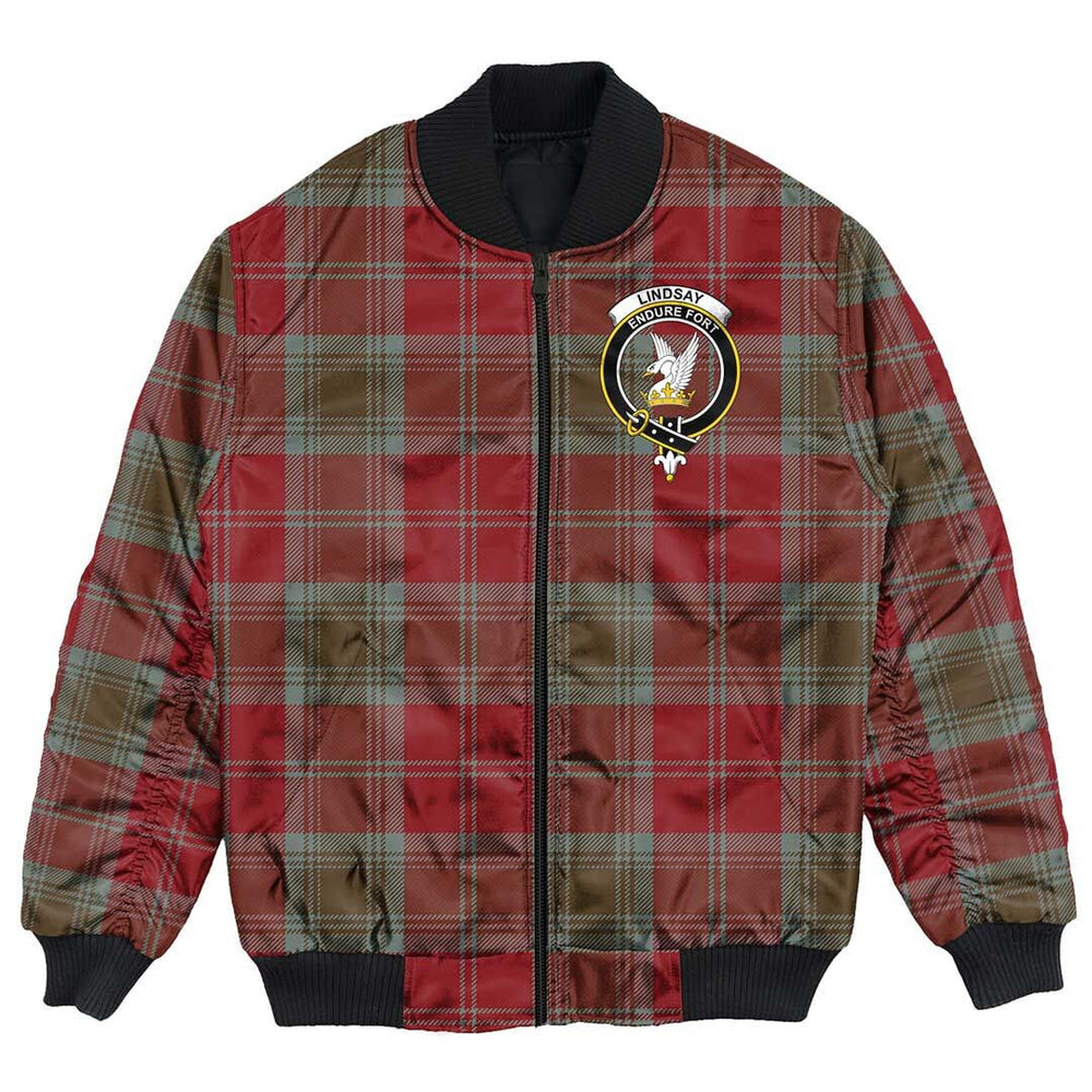 Clan Lindsay Weathered Tartan Crest Bomber Jacket EN57 Lindsay Weathered Tartan Tartan Bomber Jacket