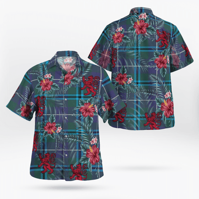 Clan Sandilands (Douglas) Tartan Scottish Lion Hawaiian Shirt